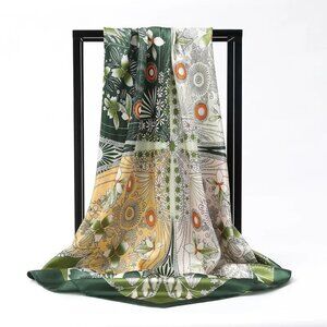 2/$30 New Bohemian Floral Print Scarf In Green Yellow Black 100% Polyester